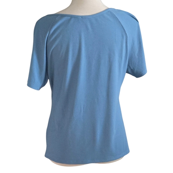 Venus Henley Short Sleeve Blue Button-Front Top Women's size XL (16) - Picture 3 of 11